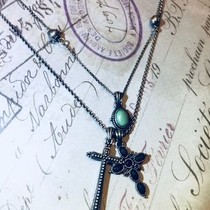 Lucky Brand dbl strand turquoise cross necklace